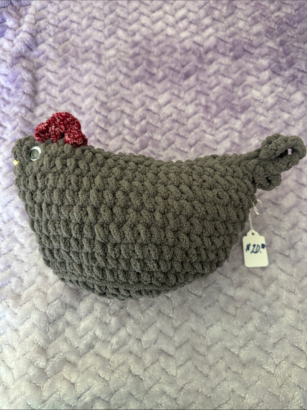 Amigurumi Handmade Crochet Gray Chicken Plush with Red Comb